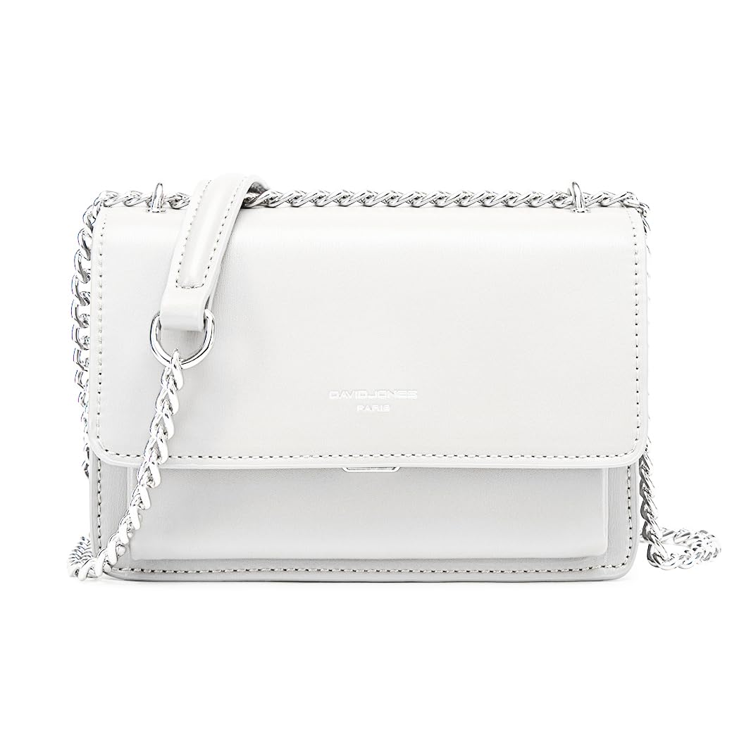 David Jones Mobile Phone Purse Small Chain Crossbody, White PU Leather