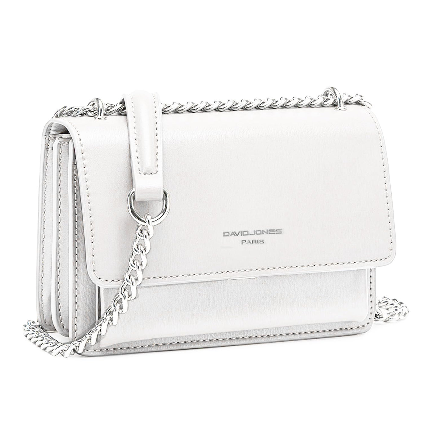 David Jones Mobile Phone Purse Small Chain Crossbody, White PU Leather