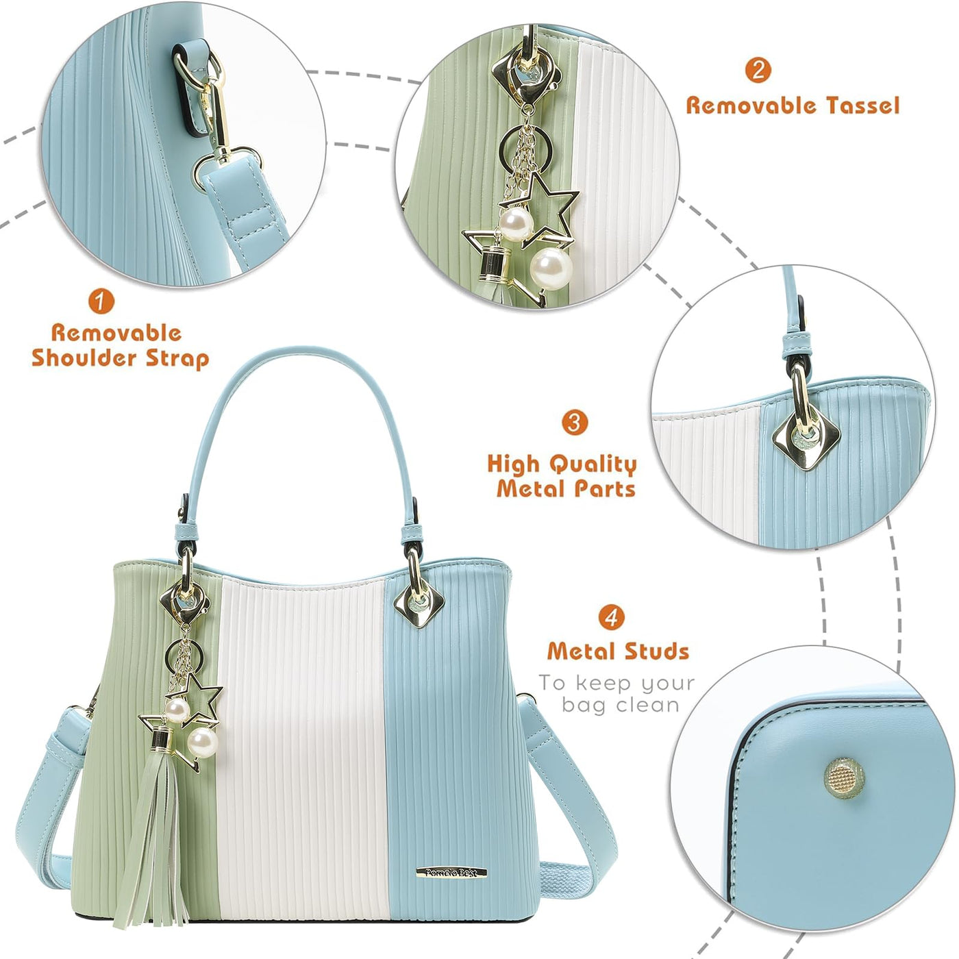 Pomelo Best Handbag Multiple Pockets, Pretty Color Combination, Ladies' Bag