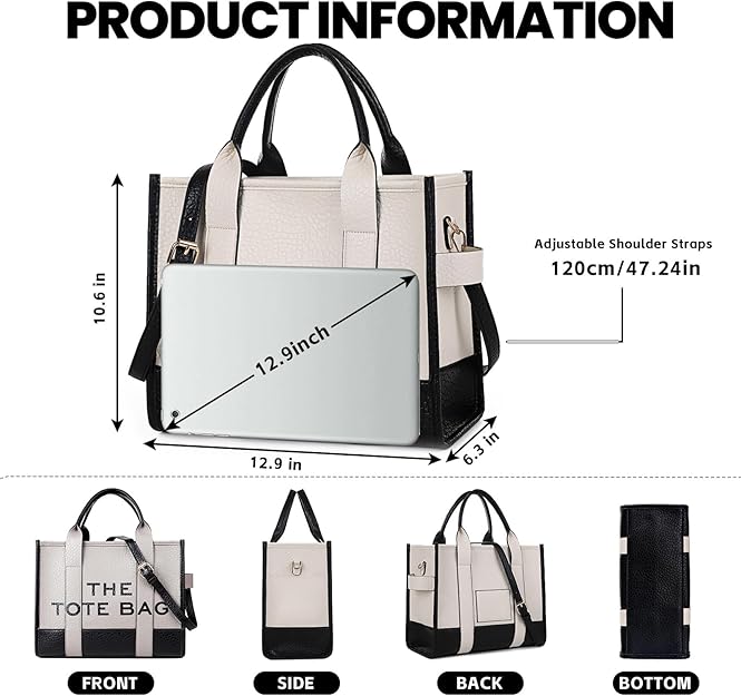 GYBOOM Tote Bag PU Leather, Zipper, Removable Strap