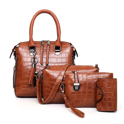 Women&#039;s Bag 2023 New Urban Simple Fashion Trendy Shoulder Crossbody Portable Crocodile Pattern Mother Bag Four-Piece Set Women&#039;s Bag