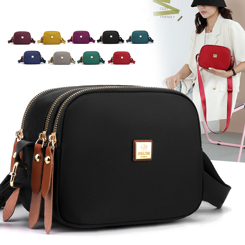 Simple Nylon Cloth Crossbody Bag | Three-Layer Small Square Phone Bag | 2025 Fashion