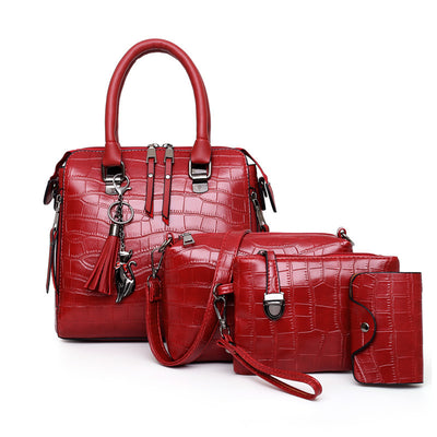 Women&#039;s Bag 2023 New Urban Simple Fashion Trendy Shoulder Crossbody Portable Crocodile Pattern Mother Bag Four-Piece Set Women&#039;s Bag