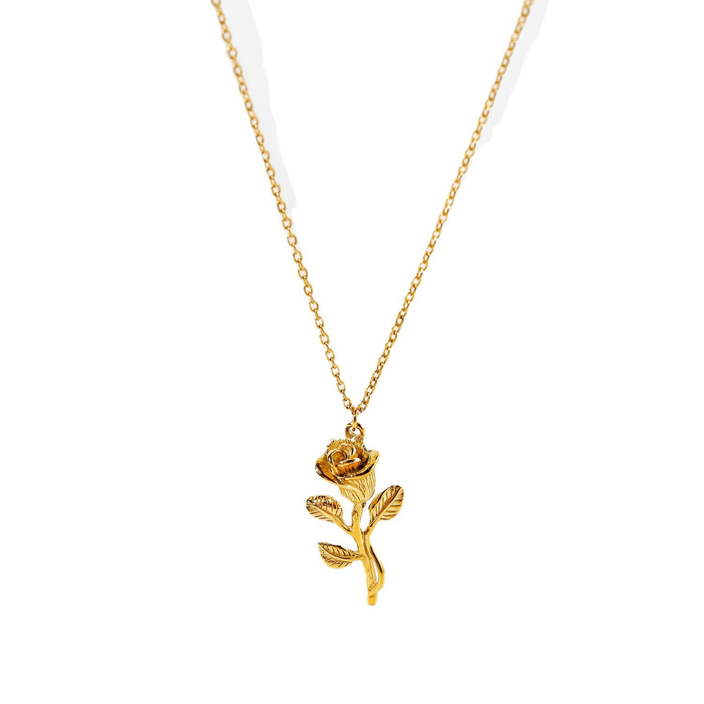 Detailed Rose Pendant Necklace 18K Gold Plated