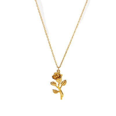 Detailed Rose Pendant Necklace 18K Gold Plated