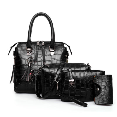 Women&#039;s Bag 2023 New Urban Simple Fashion Trendy Shoulder Crossbody Portable Crocodile Pattern Mother Bag Four-Piece Set Women&#039;s Bag